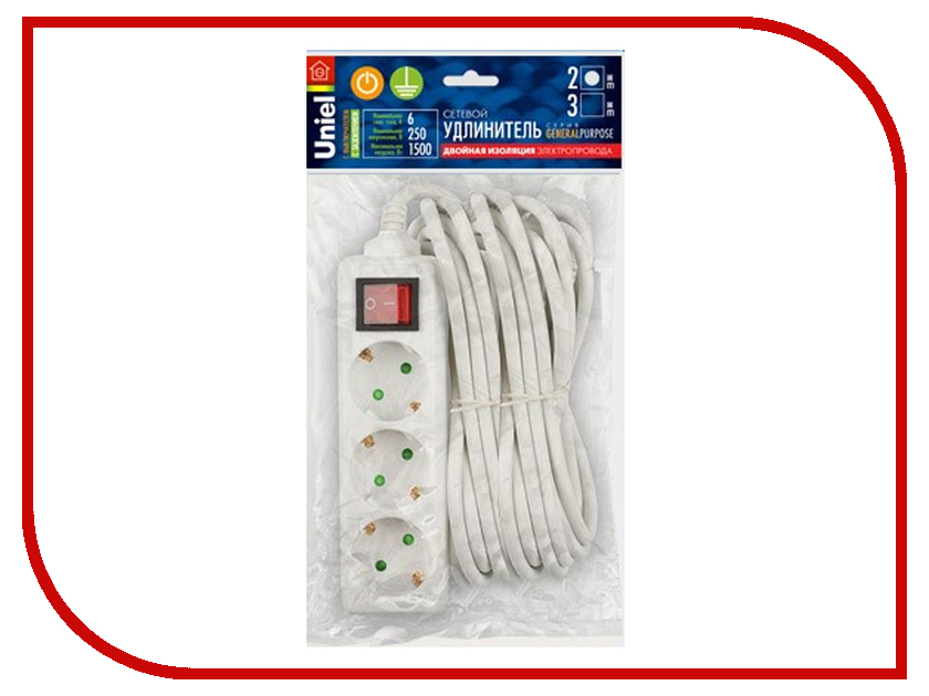 

Удлинитель Uniel General 3 Sockets 2m White S-GCP3-2B, General