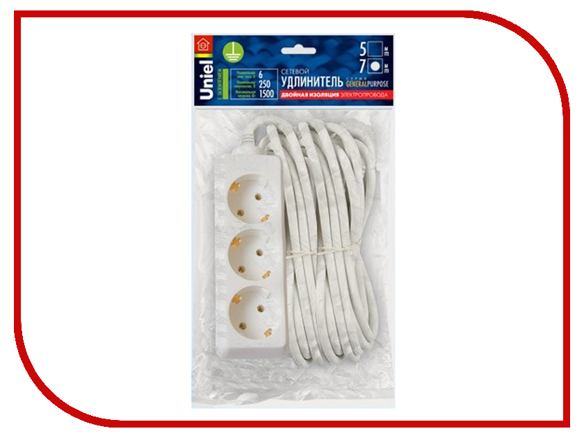 

Удлинитель Uniel General 3 Sockets 7m White S-GCP3-7