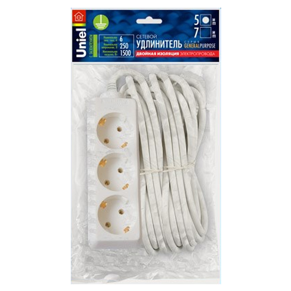 

Удлинитель Uniel General 3 Sockets 5m White S-GCP3-5, General