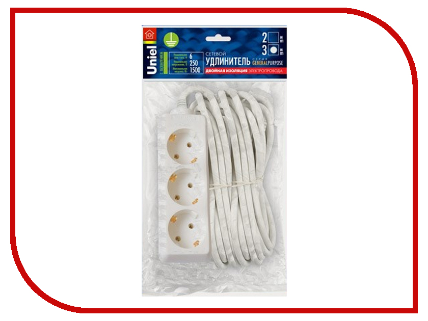 

Удлинитель Uniel General 3 Sockets 3m White S-GCP3-3, General