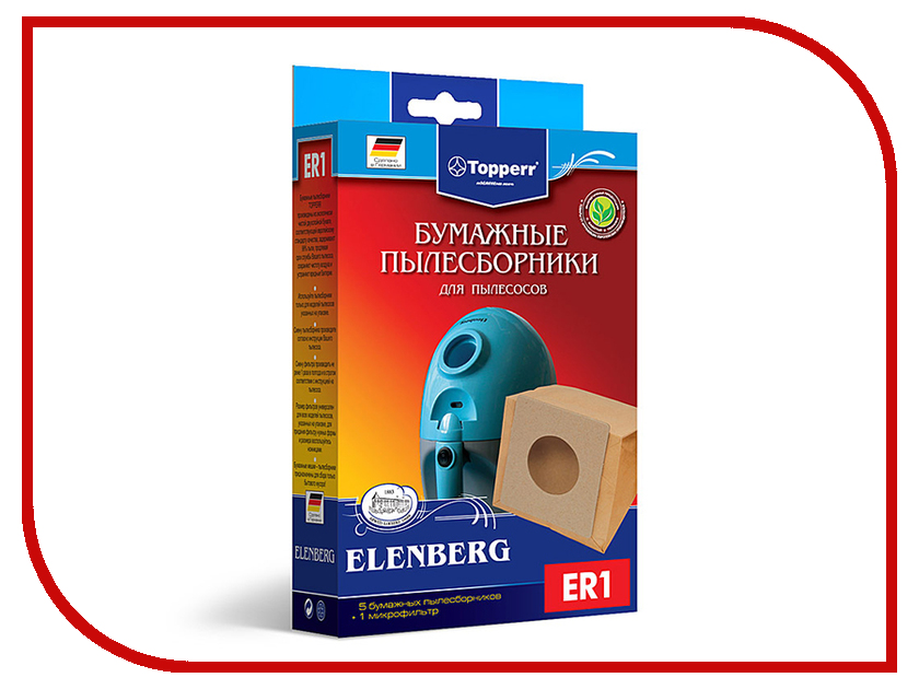

Пылесборники бумажные Topperr ER 1 5шт + 1 микрофильтр для Elenberg