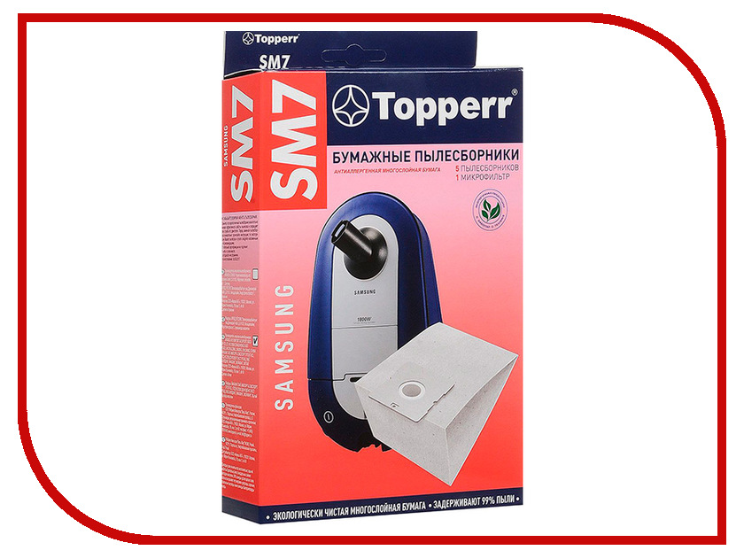 

Пылесборники бумажные Topperr SM 7 5шт + микрофильтр для Samsung