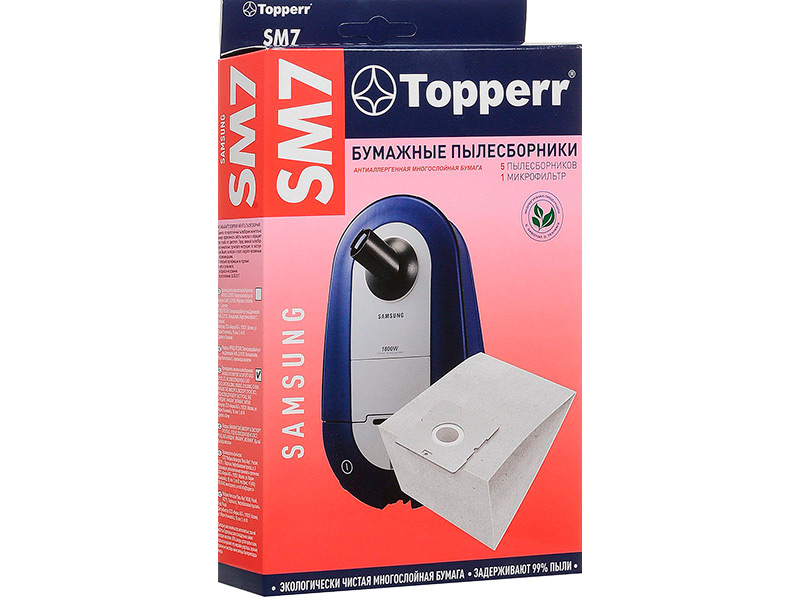 Пылесборники бумажные Topperr SM 7 5шт + микрофильтр пылесборники бумажные topperr lg 2 5шт 1 микрофильтр