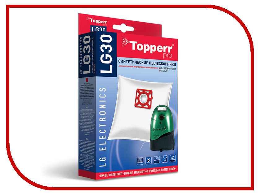

Пылесборники синтетические Topperr LG 30 4шт + 1 фильтр для LG / Rowenta / Moulinex