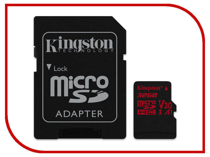 фото Карта памяти 32Gb - Kingston MicroSDHC U3 UHS-I V30 A1 Canvas React SDCR/32GB с переходником под SD