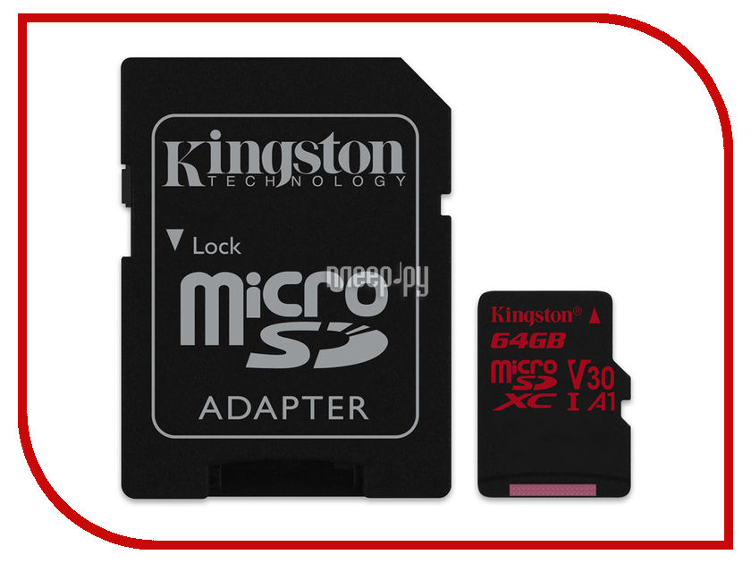 фото Карта памяти 64Gb - Kingston MicroSDXC U3 UHS-I V30 A1 Canvas React SDCR/64GB с переходником под SD