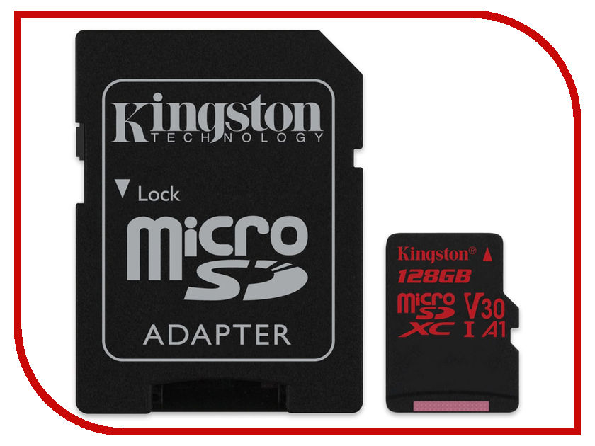 фото Карта памяти 128Gb - Kingston MicroSDXC U3 UHS-I V30 A1 Canvas React SDCR/128GB с переходником под SD