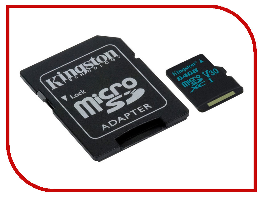 

Карта памяти 64GB - Kingston microSDHC Canvas Go 90R/45W U3 UHS-I V30 Card + SD Adapter SDCG2/64GB