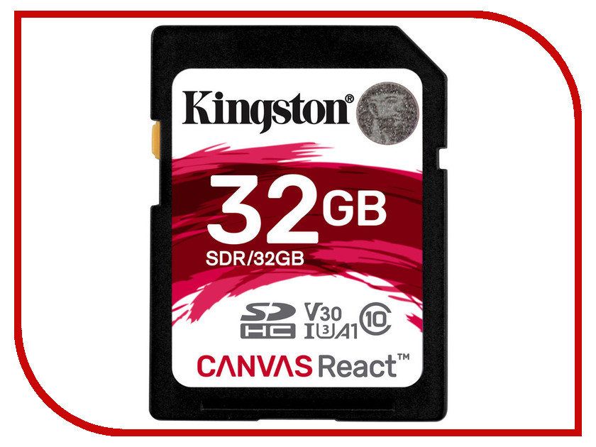 фото Карта памяти 32GB - Kingston SDHC Canvas React 100R/70W CL10 UHS-I U3 V30 A1 SDR/32GB