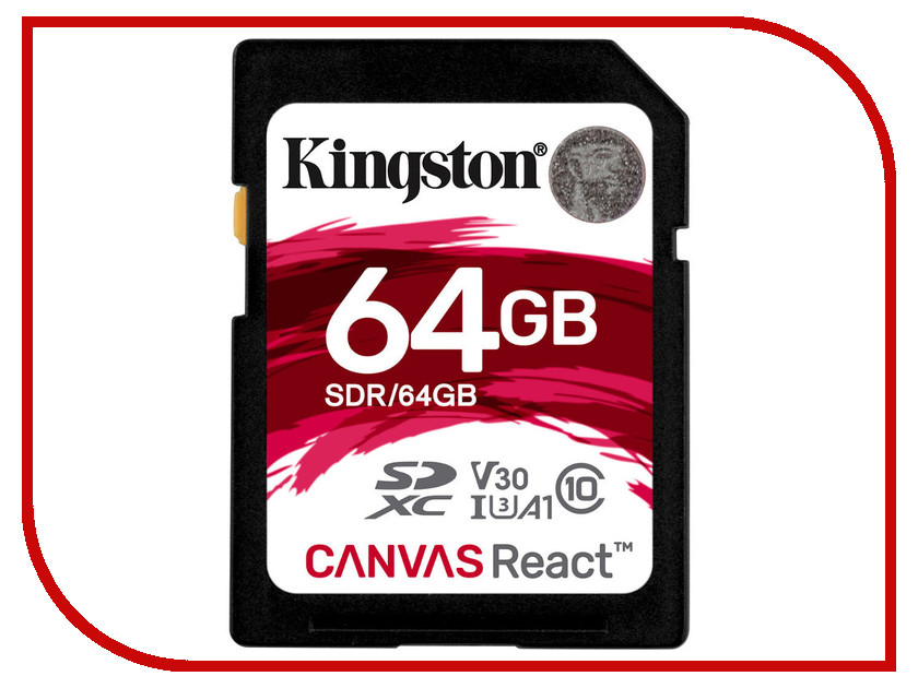 фото Карта памяти 64GB - Kingston SDXC Canvas React 100R/80W CL10 UHS-I U3 V30 A1 SDR/64GB