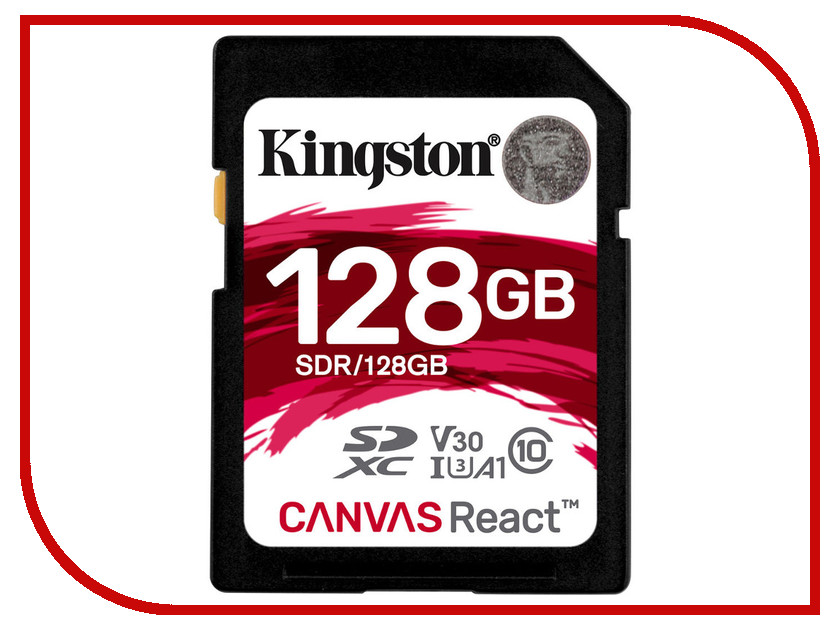 фото Карта памяти 128GB - Kingston SDXC Canvas React 100R/80W CL10 UHS-I U3 V30 A1 SDR/128GB