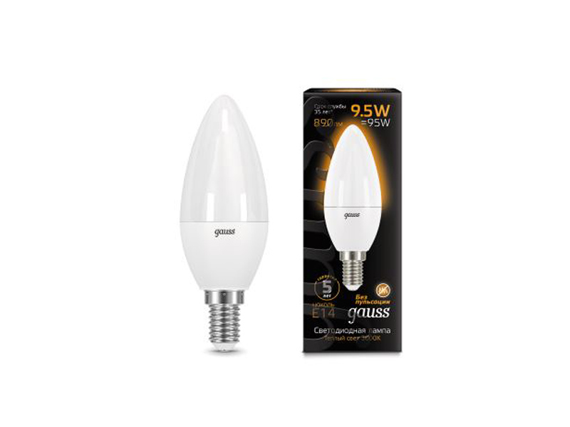 

Лампочка Gauss LED Candle E14 9.5W 3000K 103101110, E14 9.5W 3000K