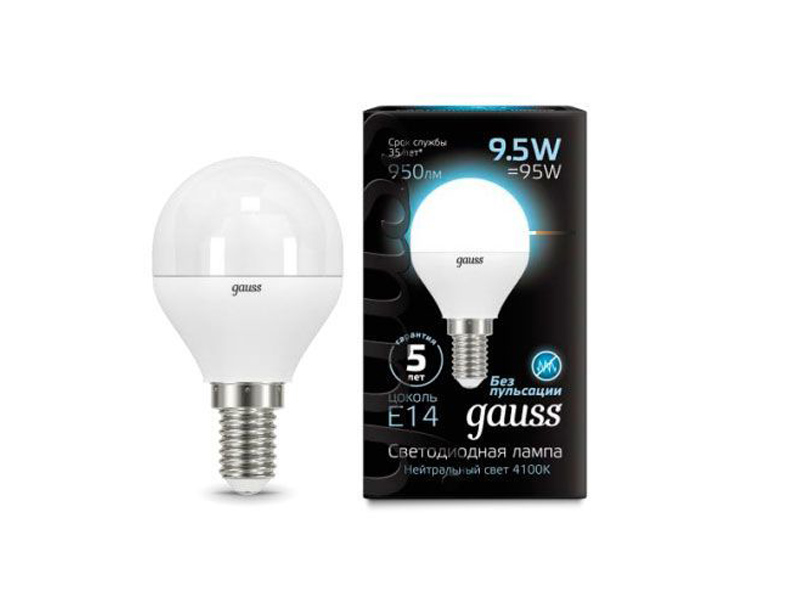 

Лампочка Gauss LED Globe E14 9.5W 4100K 105101210, E14 9.5W 4100K