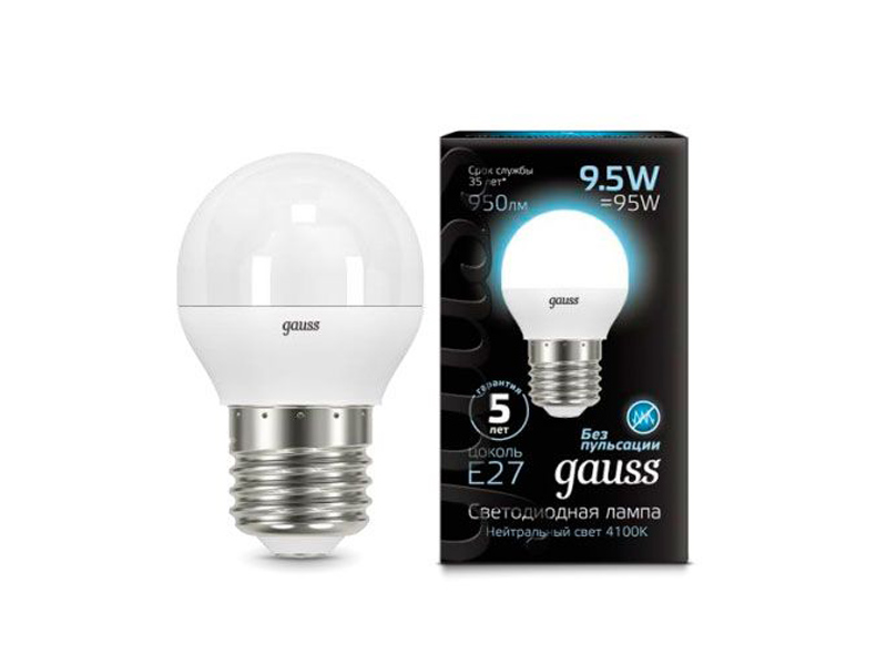 

Лампочка Gauss LED Globe E27 9.5W 4100K 105102210, E27 9.5W 4100K