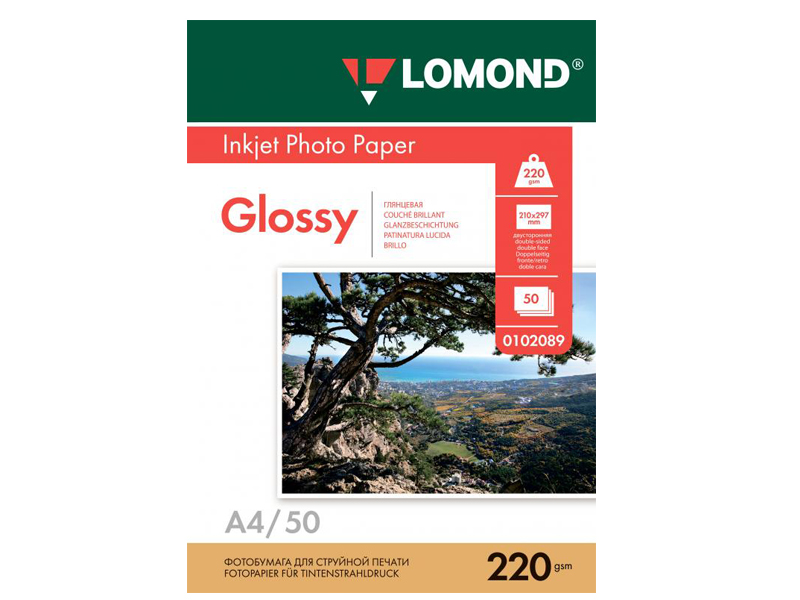 

Фотобумага Lomond А4 220g/m2 глянцевая двухсторонняя 50 листов 102089, 0102089