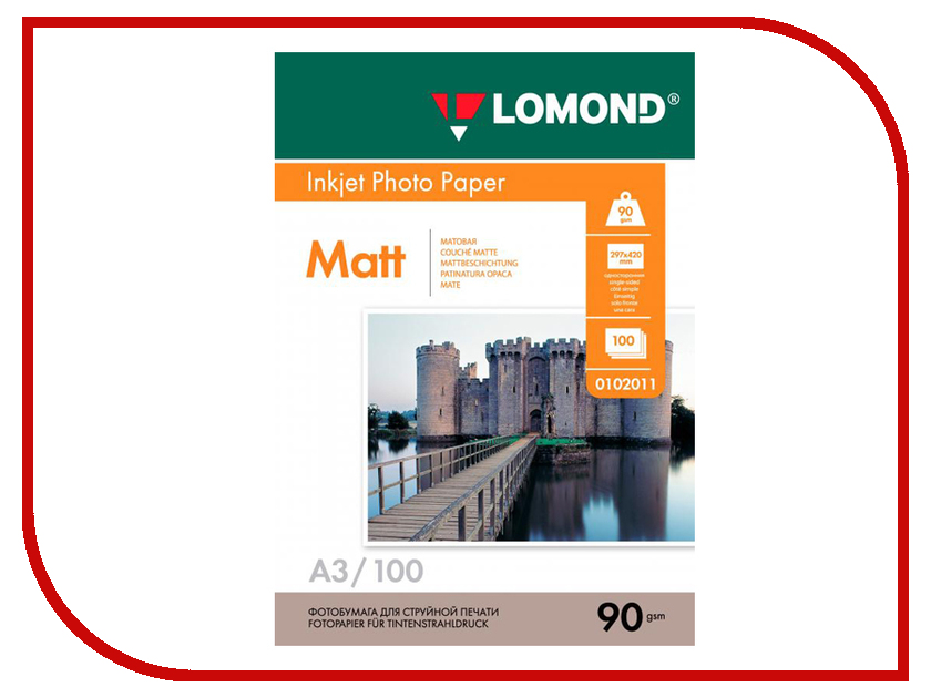 

Фотобумага Lomond А3 90g/m2 матовая односторонняя 100 листов 0102011