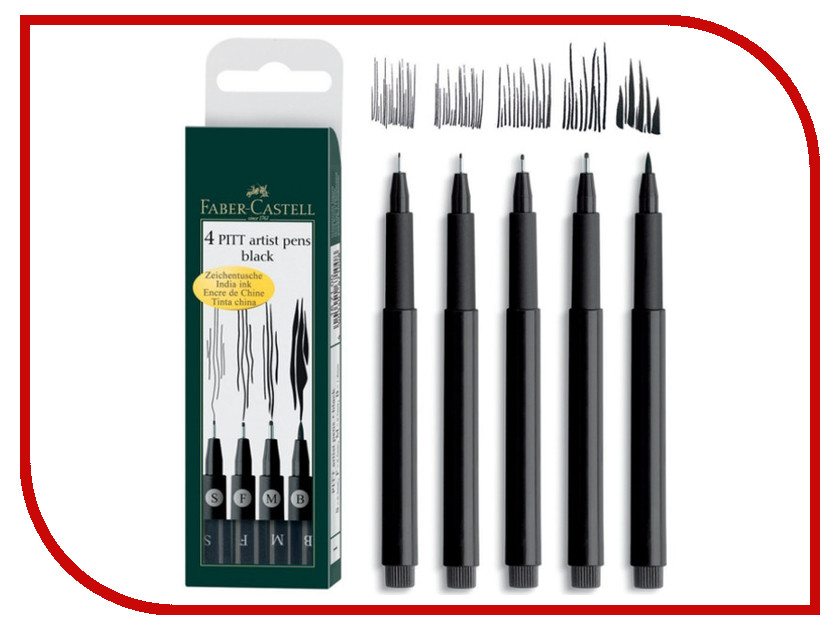 

Ручка Faber-Castell Pitt Набор 4шт Black 167100