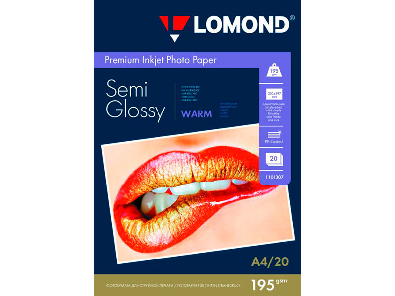 

Фотобумага Lomond A4 195g/m2 Warm Semi Glossy односторонняя 20 листов 1101307, 1101307