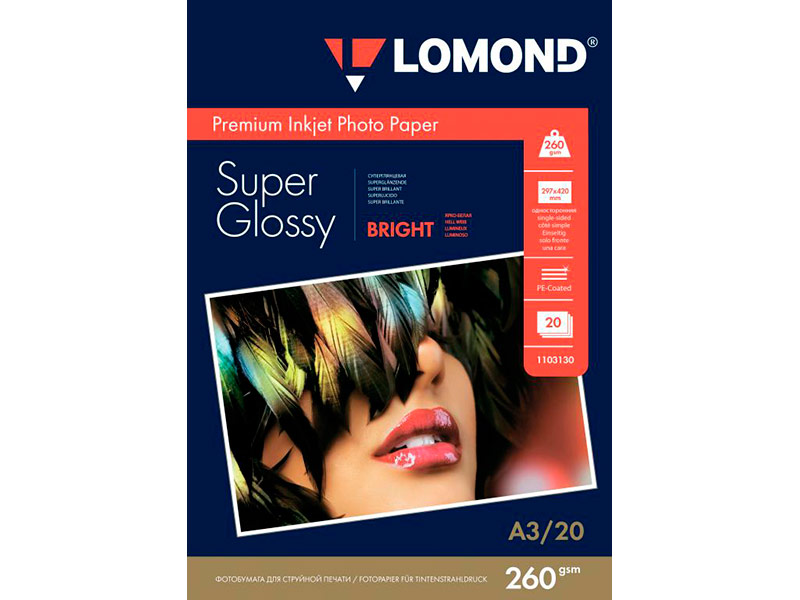 

Фотобумага Lomond A3 260g/m2 Super Glossy Bright односторонняя 20 листов 1103130, 1103130
