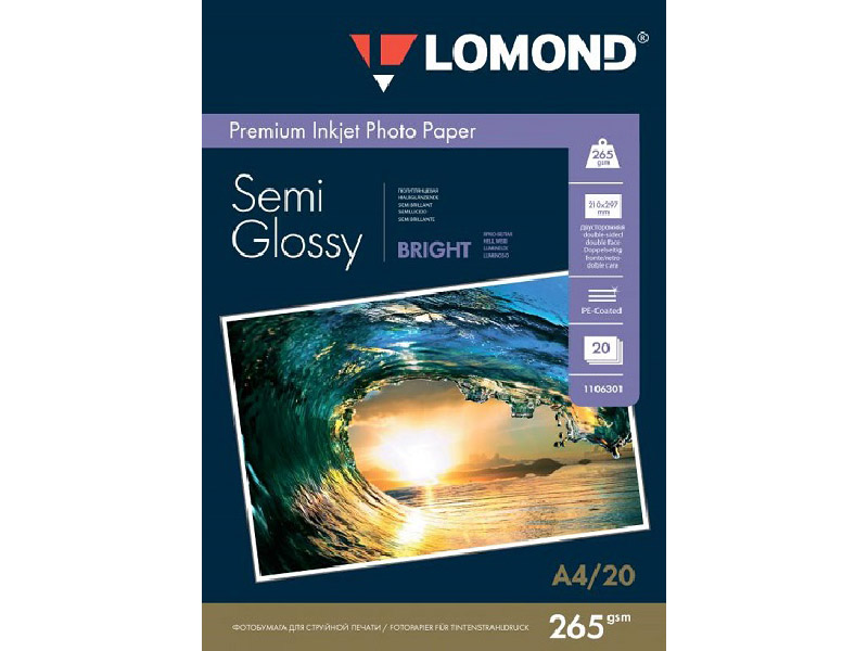Фотобумага Lomond 265g/m2 Bright Semi Gl двухсторонняя 20 листов 1106302