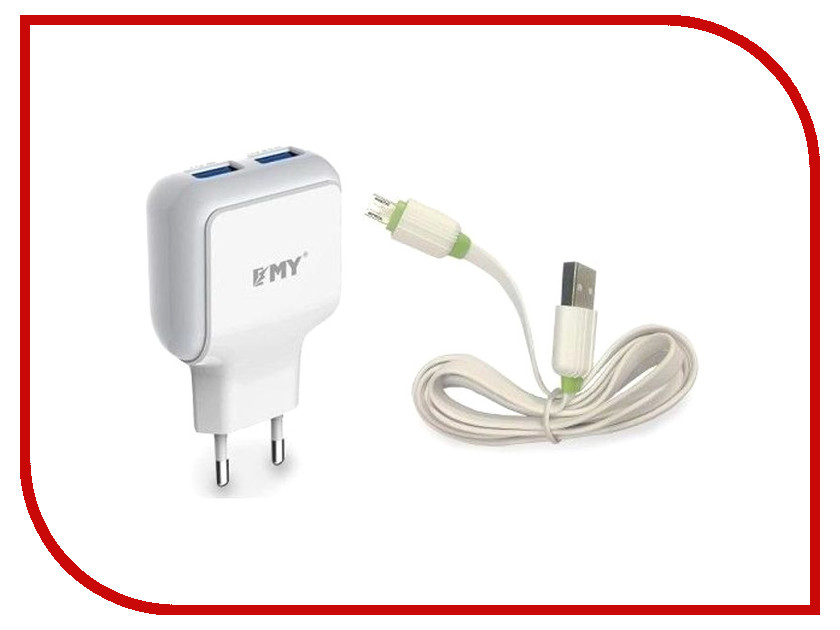 

Зарядное устройство EMY MY-220 2xUSB - microUSB 2400mA White, MY-220