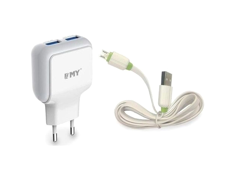 

Зарядное устройство EMY MY-220 2xUSB - microUSB 2400mA White, MY-220