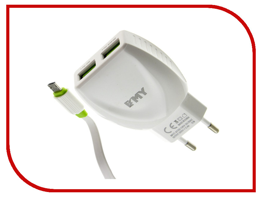 

Зарядное устройство EMY MY-221 2xUSB - microUSB 2400mA White
