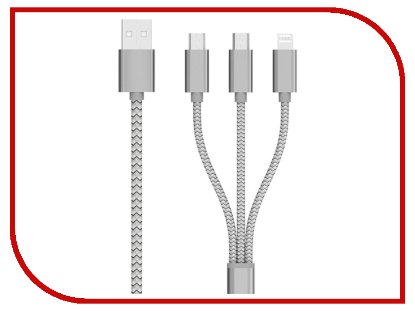 

Аксессуар Celebrat USB - microUSB/type-c/ Lightning 8pin CB-04 Silver