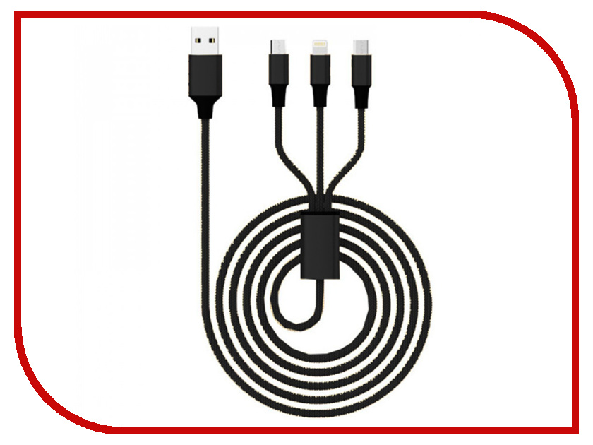 

Аксессуар Celebrat USB - microUSB/type-c/ Lightning 8pin CB-04 Black