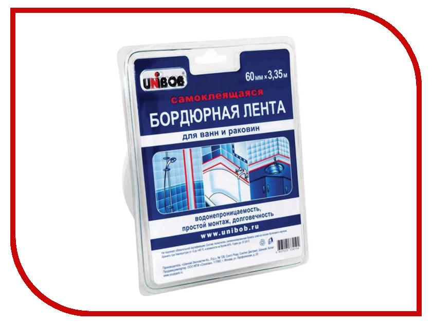 

Клейкая лента бордюрная для ванн и раковин Unibob 60mm х 3.35m White 35545