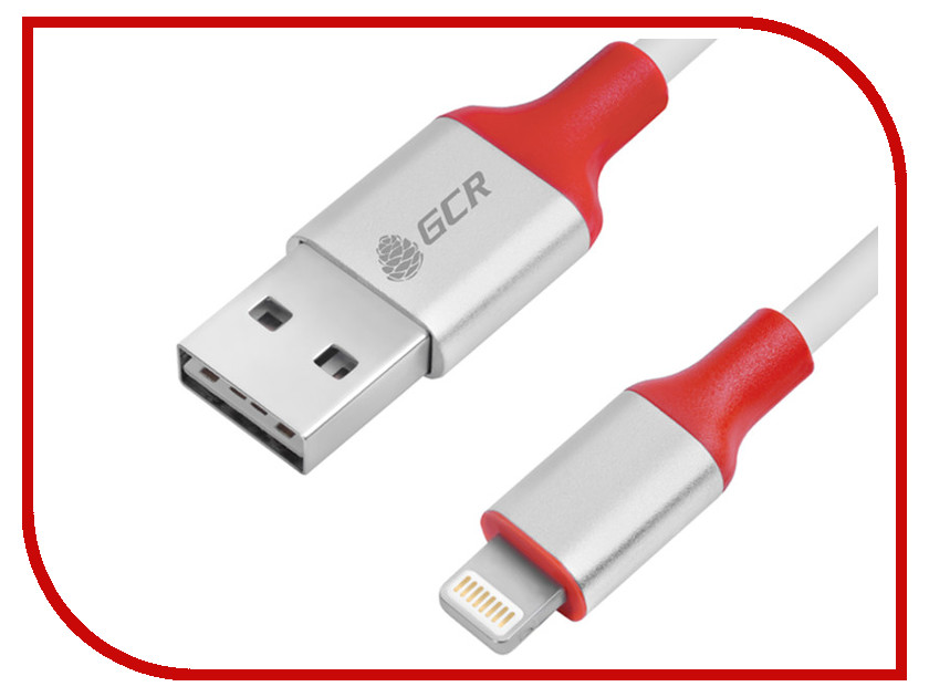 

Аксессуар Greenconnect USB 2.0 - Lightning 8pin White-Silver-Red GCR-50596