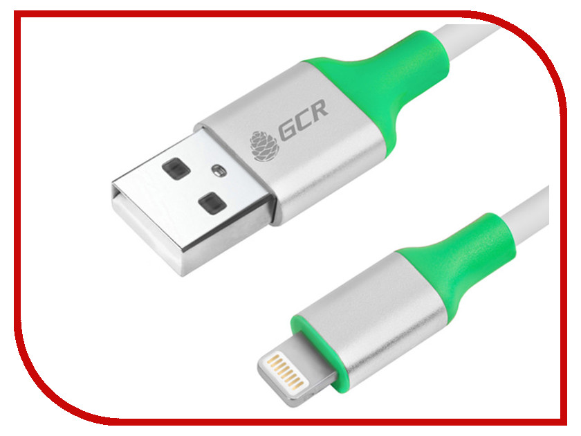 

Аксессуар Greenconnect USB 2.0 - Lightning 8pin White-Silver-Green GCR-50504