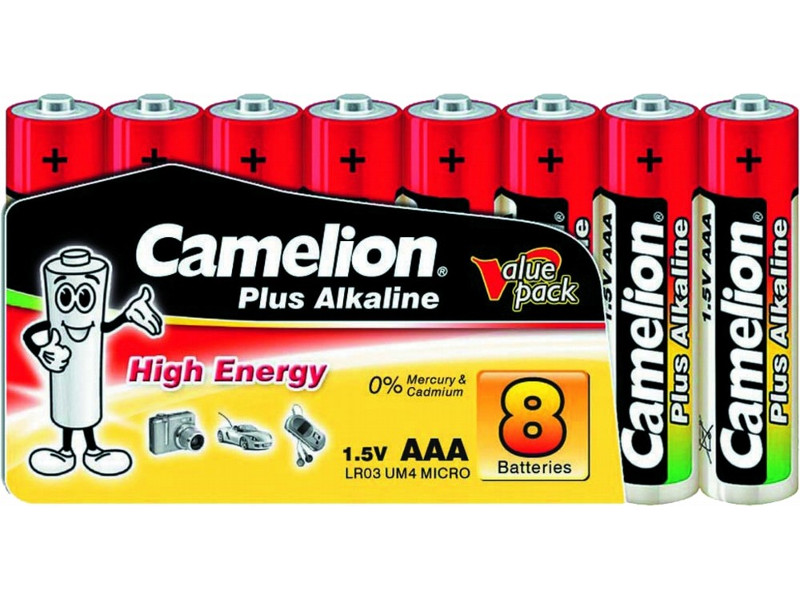 Батарейка AAA - Camelion Alkaline Plus LR03 LR03-SP-8 (8 штук) батарейка ergolux alkaline lr03 sr4 aaa 1150mah 4шт 1509279