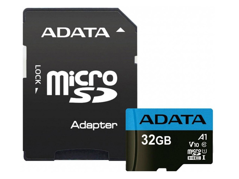 Карта памяти 32Gb - A-Data Premier - Micro Secure Digital HC Class 10 UHS-I U1 AUSDH32GUICL10A1-RA1 с переходником под SD