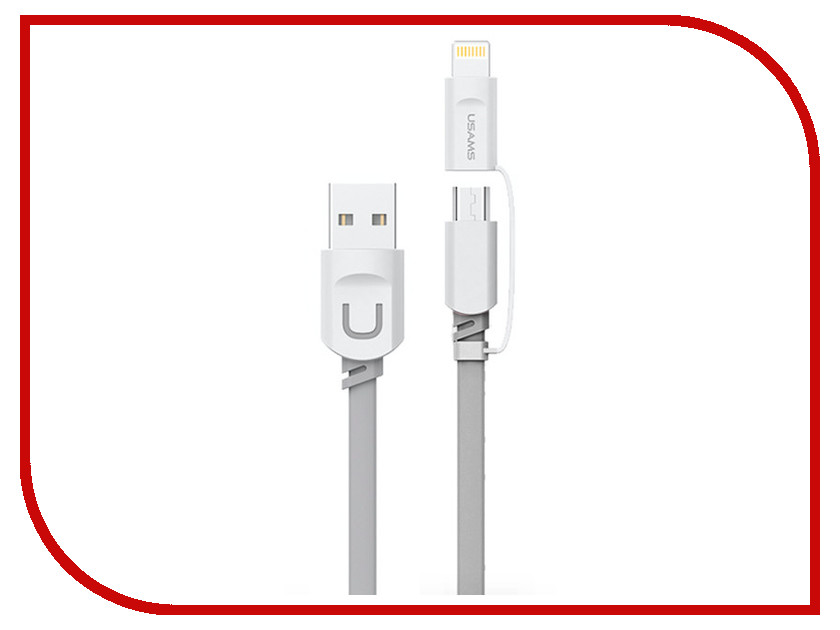 

Аксессуар USAMS U-Trans Series US-SJ019 2в1 USB - MicroUSB/Lightning (8-pin) Grey