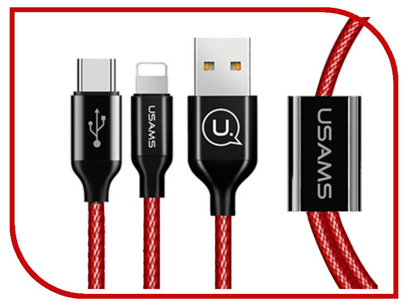 

Аксессуар USAMS U-Suit Series US-SJ162 3в1 USB - MicroUSB/Type-C/Lighting (8-pin) 1.2m Red