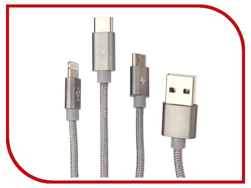 

Аксессуар USAMS US-SJ017 3в1 USB - MicroUSB/Type-C/Lighting (8-pin) Grey