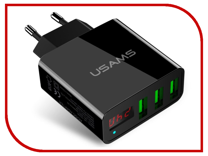 

Зарядное устройство USAMS US-CC035 3xUSB LED Display Black