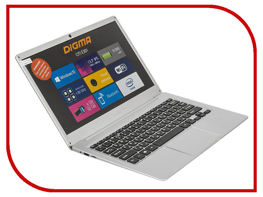 

Ноутбук Digma CITI E301 Silver ES3008EW (Intel Atom x5-Z8350 1.44 GHz/4096Mb/32Gb SSD/Intel HD Graphics/Wi-Fi/Bluetooth/Cam/13.3/1920x1080/Windows 10 Home 64-bit), E301