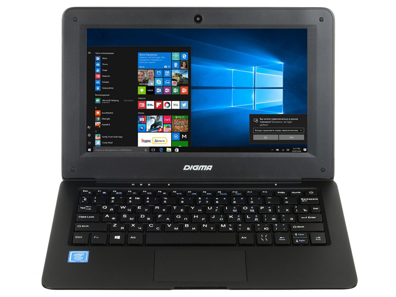 

Ноутбук Digma EVE 100 ET1015EW (Intel Atom x5-Z8350 1.44 GHz/2048Mb/32Gb SSD/No ODD/Intel HD Graphics/Wi-Fi/Bluetooth/Cam/10.1/1024x600/Windows 10 64-bit), EVE 100