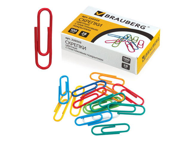 

Скрепки Brauberg 100шт Colored 220555, 220555