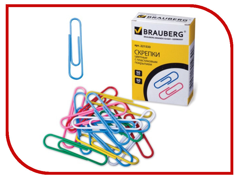 

Скрепки Brauberg 50шт Colored 221533, 221533