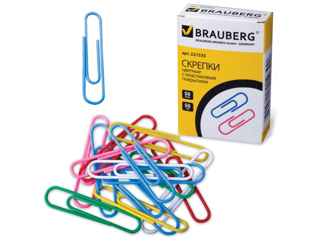

Скрепки Brauberg 50шт Colored 221533, 221533