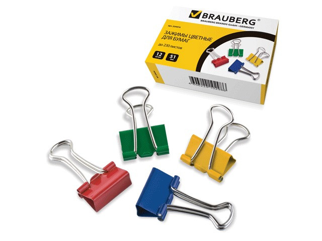 

Зажимы для бумаг Brauberg 12шт Colored 224474, 224474
