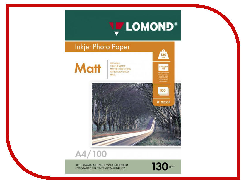 

Фотобумага Lomond A4 130g/m2 матовая 100 листов 102004, 0102004