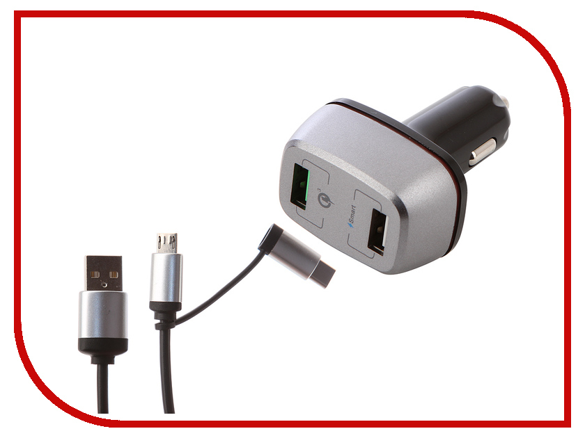 

Зарядное устройство DF AutoTor-04 2xUSB 5.4A QC 3.0 Smart Charge + Кабель MicroUSB/Type-C, AutoTor-04