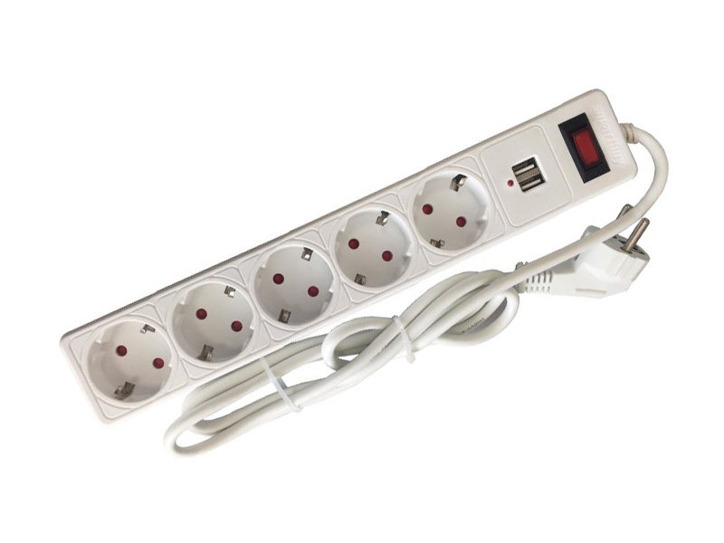 фото Сетевой фильтр SmartBuy 5 Sockets 1.8m White SBSP-18U-W