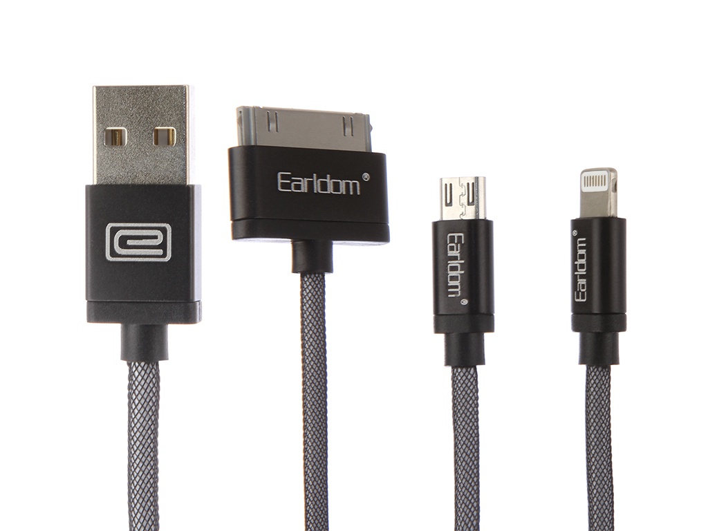 фото Аксессуар Earldom ET-877 USB - microUSB/microUSB/Lightning 8pin Black