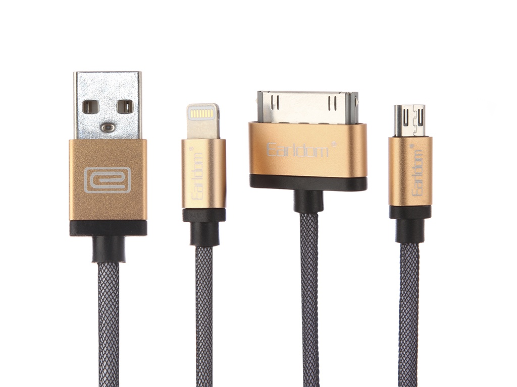 фото Аксессуар Earldom ET-877 USB - microUSB/microUSB/Lightning 8pin Gold