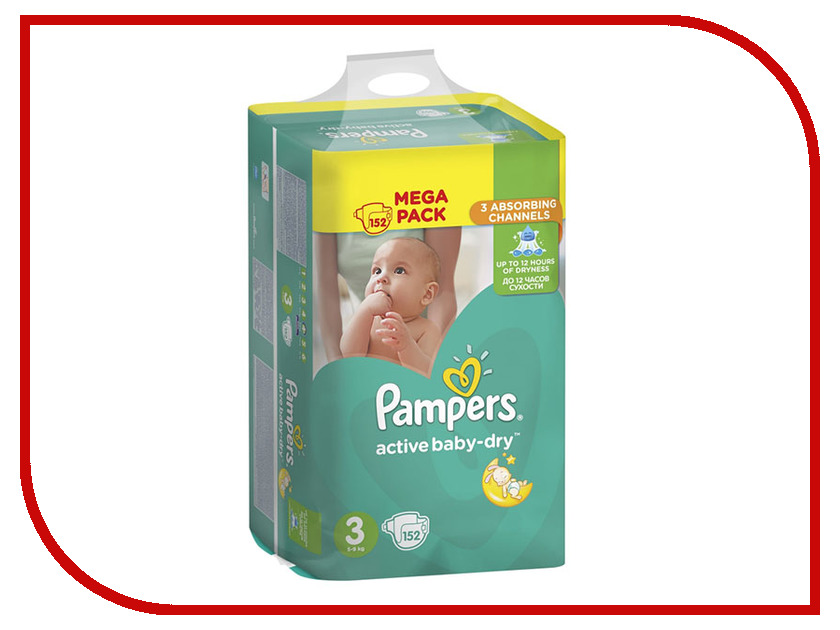 

Подгузники Pampers Active Baby-Dry Midi 5-9кг 152шт 8001090459459, 8001090459459